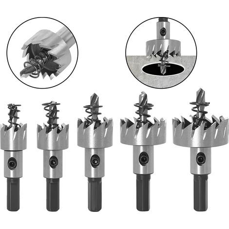 Juego de 5 brocas de corona HSS AIDUCHO, de 16 a 30 mm, broca de corte circular de acero de alta velocidad para acero, cobre, hierro, plástico, madera y PVC. (1/5)