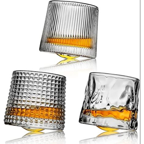 Lot de 3 Verres à Whisky Rotatifs en Cristal - Verres Old Fashioned Design pour Whisky, Scotch, Cognac et Cocktails - Capacité 160 ml (1/5)