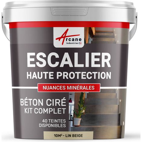 Béton ciré escalier, kit complet - 10 m² (en 2 couches) Lin Beige - ARCANE INDUSTRIES