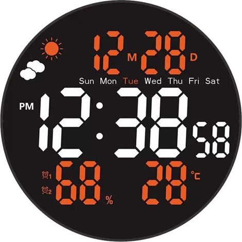 8" Digital Wall Clock with RGB Function and Remote Control - Automatic Brightness, Temperature, and Daylight Saving Time Settings - Customizable Weekday/Weekend Alarm Mode - for Home or Bedroom