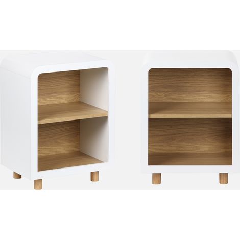 Mesita de noche efecto madera con 2 huecos, set de 2