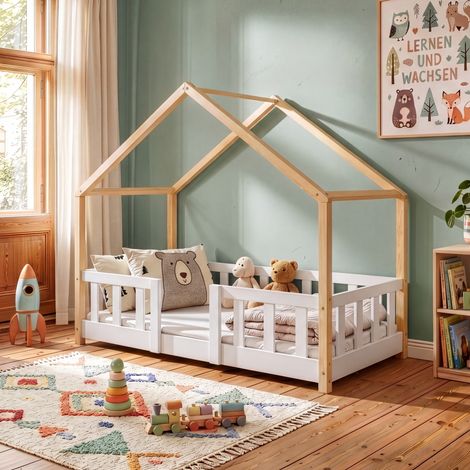 Kinderbett Treviolo 70x140 cm Weiß/Natur [en.casa] (1/5)