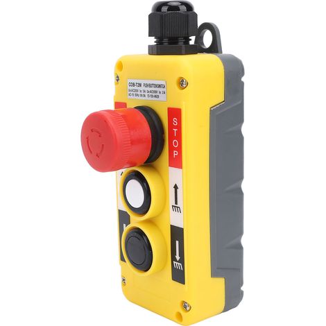 Télécommande industrielle à 2 touches pour palan de grue, étanche IP68, avec arrêt d'urgence et interrupteur à bouton-poussoir. (1/5)