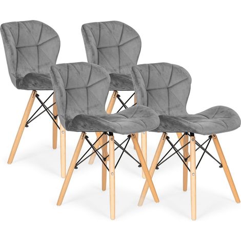 Set of 4 velvet dining and living room chairs grey modernhome 885