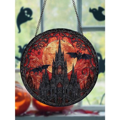 Attrape-soleil en vitrail lune rouge, décoration de maison hantée 15cm (1/5)