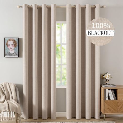 Rideau Lin Occultants Beige Lot de 2 140x225cm Isolant Thermique (1/5)