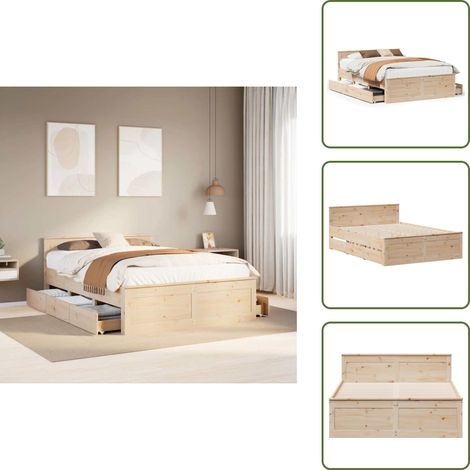 Cadre de lit sans matelas avec tête de lit 140x190cm pin massif - Cadre De Lit - Cadres De Lit - Meuble De Chambre À Coucher - Lit (1/5)