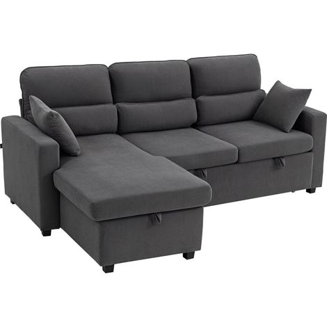 Verstellbares L-förmiges Schlafsofa mit Stauraum, Dunkelgrau
