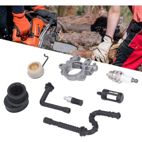 Kit de piñón de bomba de combustible para motosierra 029 039 MS290 MS310 MS390. Incluye manguera de combustible, filtro y bujía de repuesto. --Crezuo