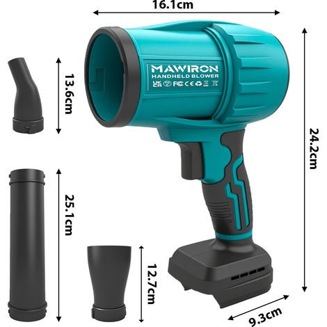Soplador portátil batería 18V azul estilo Makita, 2 baterías 5000mAh, 3 boquillas, cargador UE (1/4)