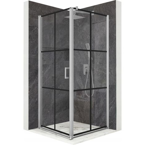 Mampara de ducha - 90 x 90 x 195 cm - Puertas abatibles - Cristal de seguridad templado de 6 mm - Cromado (1/5)
