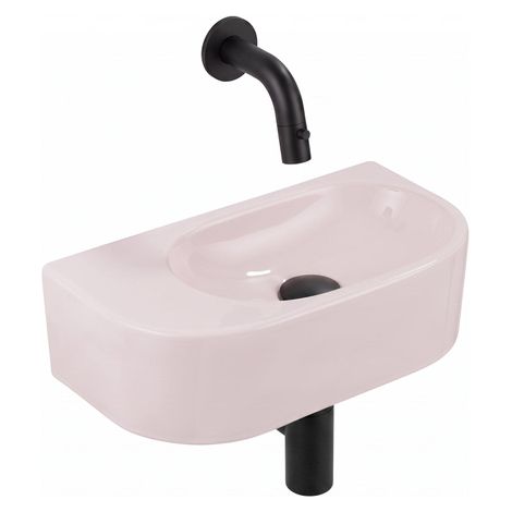 QeramiQ Fuente Lavabo pour WC - 40x22x12 cm - lisse - demi-rond - sans trou de robinet de Lavabo pour WC - ceramique - robinet de Lavabo pour WC noir (1/5)