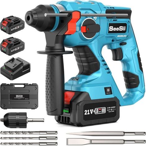 Marteau perforateur - SEESII - Seesii 4-en-1 - Moteur sans balais - 2,1 J - 2x4,0 Ah (1/5)