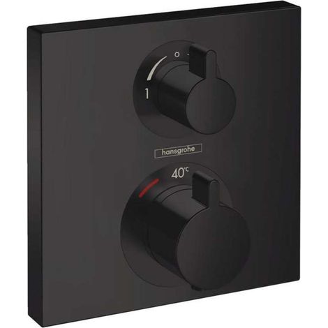 Hansgrohe – Mitigeur thermostatique de douche noir mat 15714670 – 2 sorties avec robinet d'arrêt/inverseur – Cartouche SMTC – Butée confort 40°C