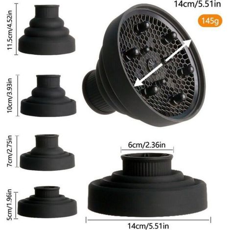 Diffuseur - Silicone Pliable - Pour Seche-Cheveux - Diametre 4–5 Cm - Universel - 1 Piece (1/5)