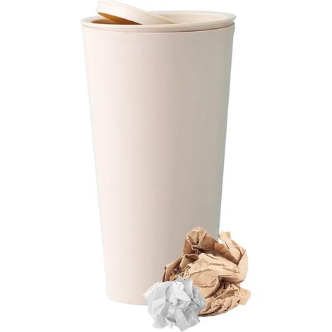 Cestino per auto 16,5 × 8 cm, 1 pezzo, con coperchio, mini pattumiera in plastica, piccolo cestino portabicchieri per auto, per scrivania, auto, furgone o camion - Antiodore (Beige) (1/5)