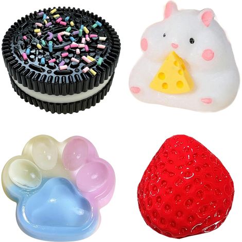4Pcs Squishy Set, Jouet Sensoriel Anti-Stress Retour Lent, Fraise + Hamster + Chat Paw + Hamster, Soft Patte de Chat, Jouets à Presser pour Adultes (1/5)