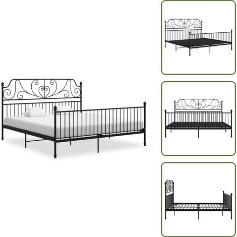 Cama de metal negro - vidaXL Estructura de cama sin colchón metal negro 180x200 cm - Cama de metal con recubrimiento