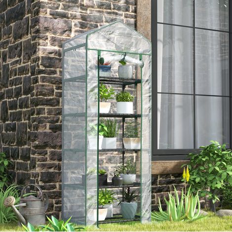 Serra da giardino 5 ripiani protezione per piante copertura in plastica acciaio 69x49x193cm ideale esterno bianco (1/5)