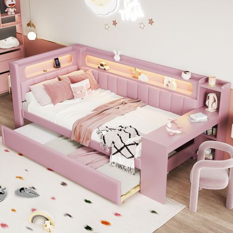 Cama con escritorio y cama nido 90x200 rosa DESVIAE (1/5)