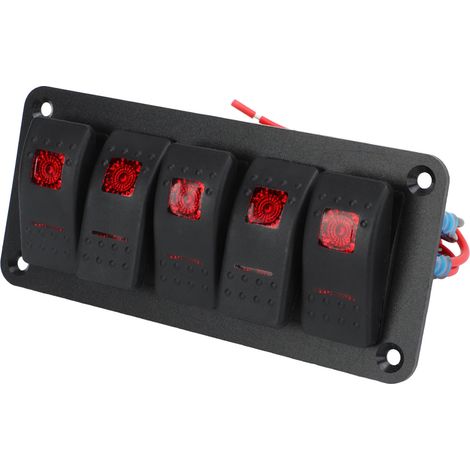 Panneau de commande à 5 interrupteurs à bascule étanches avec LED et autocollant pour bateau et camping-car 12 V 24 V CC (1/5)
