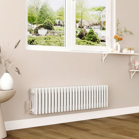 AICA 300x1190mm White Horizontal Traditional Radiator Cast Iron 4 Column Heating UK (1/5)