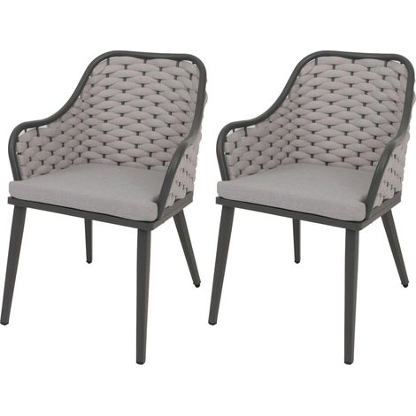 Lot de 2 chaises de jardin avec tressage épais et coussins gris clair style moderne en aluminium gris 040009591