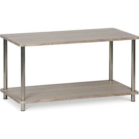 Table basse - JUANIO - Table basse à 2 niveaux - Effet bois clair - Pieds métalliques chromés - 80x40x41 cm (1/3)