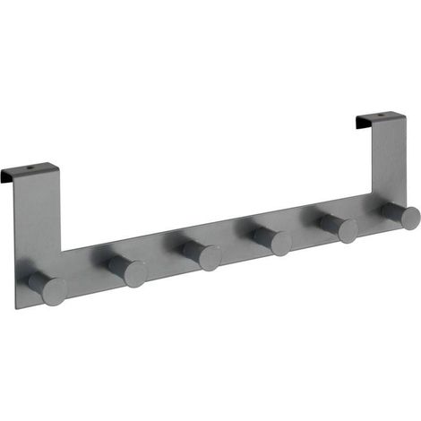 WENKO Patère de porte à suspendre Celano, 6 Crochets de porte pour les serviettes ou les manteaux, fixation sans perçage, Acier, 39x11x5,5 cm, gris (1/4)