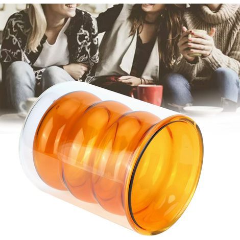 200ml double-walled heat-resistant glass mug with a 3D spiral pattern, ideal for office, home or school (Yellow) (1/5)