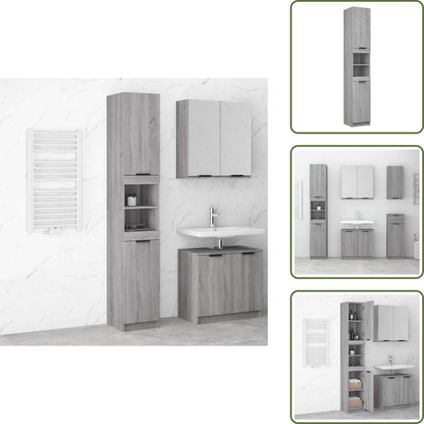 Armoire de bain Sonoma gris 32x34x188,5 cm Bois d'ingénierie - Meuble De Salle De Bain - Armoire De Salle De Bain - Rangement Salle De Bain - Commode Salle De Bain - Meubles Design