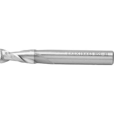 Fraise hélicoïdale 2 dents en acier rapide, queue droite 8x8x19x63, outil de fraisage CNC pour métaux durs, coupeur carbure pour défonceuse, matériel professionnel. (1/5)