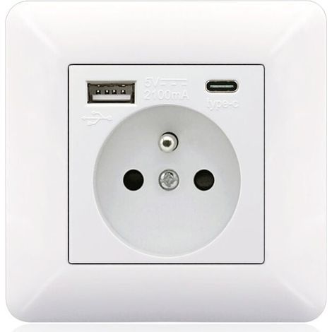 Panneau de prises type C et USB 16A – 2 prises + 1 port USB + 1 port type C – Installation horizontale/verticale – Matériaux PC et inox (1/5)