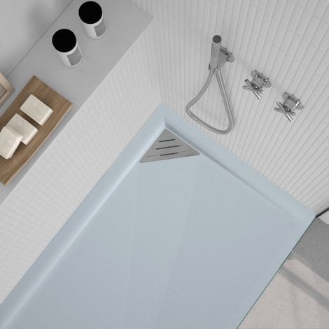 Receveur de douche 90x120 cm extra plat TRINITY gris cendre en résine minérale grille à Gauche (1/4)