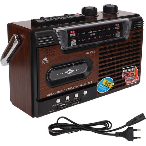 Lecteur cassette AM FM Radio Puissant Signal Sans Bruit Support Carte SD USB Enregistreur Portable Prise UE 220V (1/5)