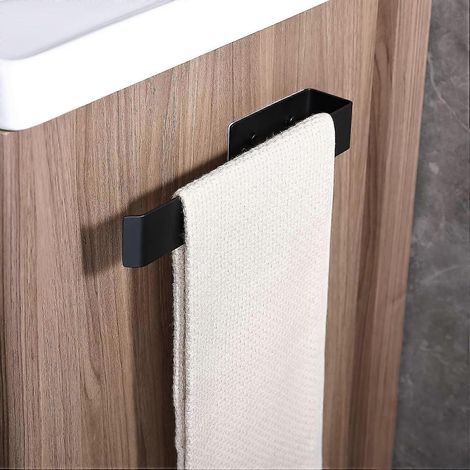 Porte-serviettes autocollant en acier inoxydable pour salle de bain et cuisine - 28/cm - Noir - Adhésif 3M et pré-percé (1/5)