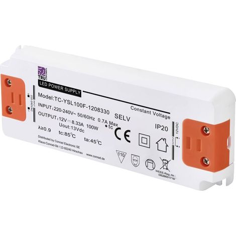 TC-YSL100F-1208330 Transformateur pour LED à tension constante 100 W 8.33 A 12 V/DC homologué pour les meubles, surtention, montage s Y429433 (1/5)