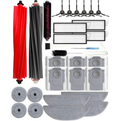30-teiliges Zubehörset für Roborock S8 MaxV Ultra/S8 Max Ultra Staubsauger: 2 Hauptbürsten, 4 HEPA-Filter, 4 Seitenwischer, 6 Staubbeutel, 6 Seitenbürsten, 1 Bürste (1/4)