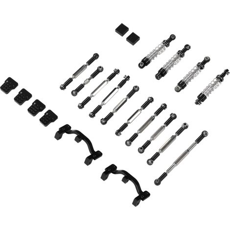 Kit de pièces détachées pour voiture RC WPL C24 C14 C14K C24K : amortisseurs en alliage d'aluminium et biellettes de direction (noir). (1/5)