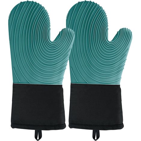 Gants de cuisine en silicone - Gants de cuisine allongés avec doublure douce, sans BPA, faciles à nettoyer et flexibles - Ensemble de gants de cuisine pour la cuisson, la pâtisserie et les grillades ( (1/5)