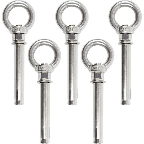 Lot de 5 vis d'expansion en acier inoxydable avec chevilles à œillet pour fixation d'objets sur béton maçonnerie (1/4)