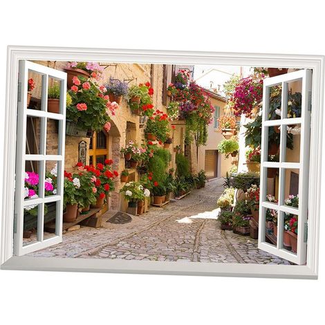 Perfk Autocollant Mural Fausse Fenêtre avec Paysage, Décor d'Image pour la Maison, 50cmx70cm (1/5)
