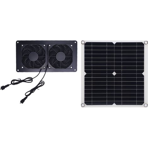 Ventilateur d'extraction solaire 12 W 18 V avec panneau solaire monocristallin en silicium, kit de ventilation à double ventilateur pour abri pour animaux, poulailler ou serre. (1/5)