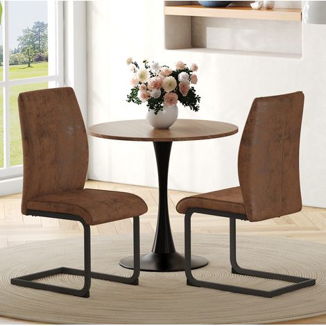Juego de 2 sillas de comedor, tejido técnico marrón, respaldo ergonómico, patas de metal negro (1/5)