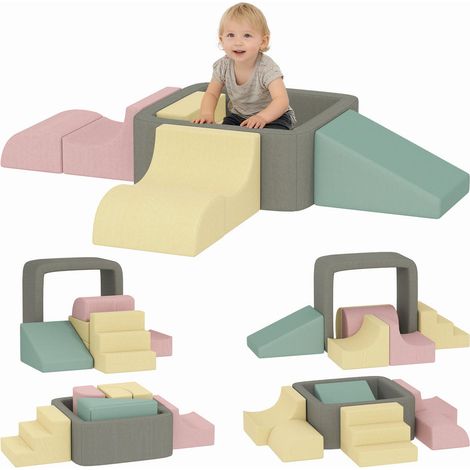 Aire de jeu intérieur éveil sécurisé parcours motricité bébé 7 blocs escalade mousse velours côtelé lavable 174x174x30cm (1/5)