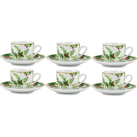 Fade Redberry Natale set 6 tazze caffè con piattino in fine porcellana