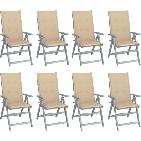 vidaXL Chaises inclinables de jardin et coussins lot de 8 Gris Acacia