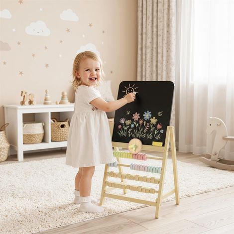 Planche effaçable pour enfants en bois avec chevalet, Horloge, Abacus, Effaceur, 2 ans et plus, Couleur bois (1/5)
