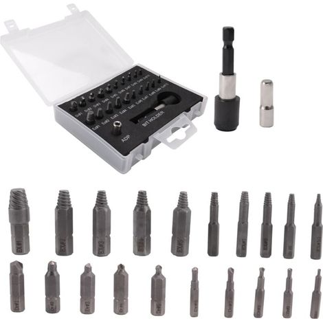 Kit estrattore viti da 22 pezzi, set di rimozione HSS con adattatore per punte e bussole (1/4)