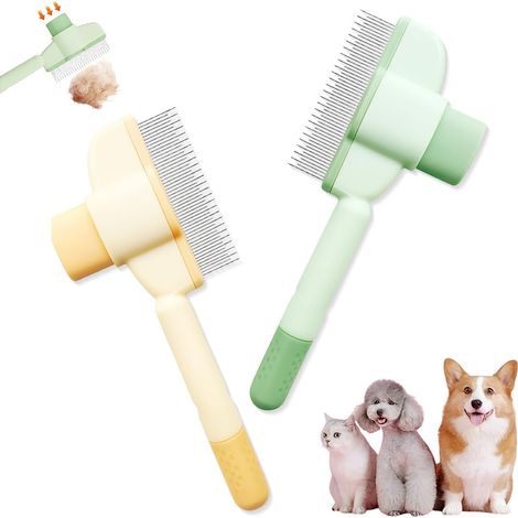 2 peignes pour chat, peigne anti-puces autonettoyant pour animaux de compagnie, brosse de toilettage pour animaux